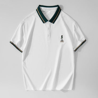 Lässiges Business-Polo-Shirt aus Eis-Seide mit kurzem Ärmel und Revers für den täglichen Gebrauch