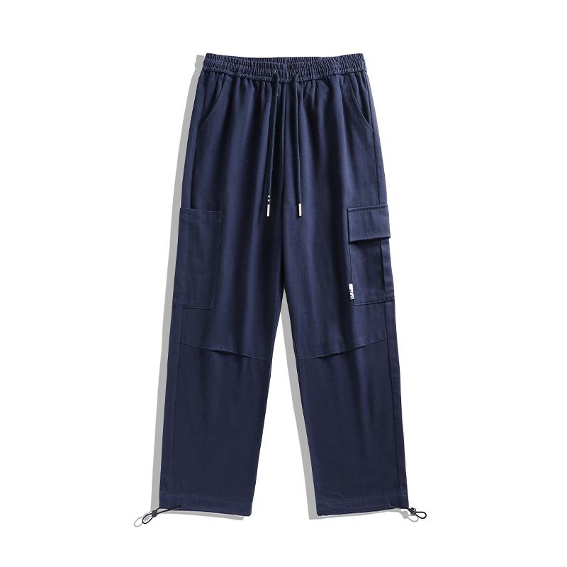 Pantalon de survêtement en coton pur de haute qualité, polyvalent et lavé, de couleur kaki et à coupe fuselée avec cordon de serrage.