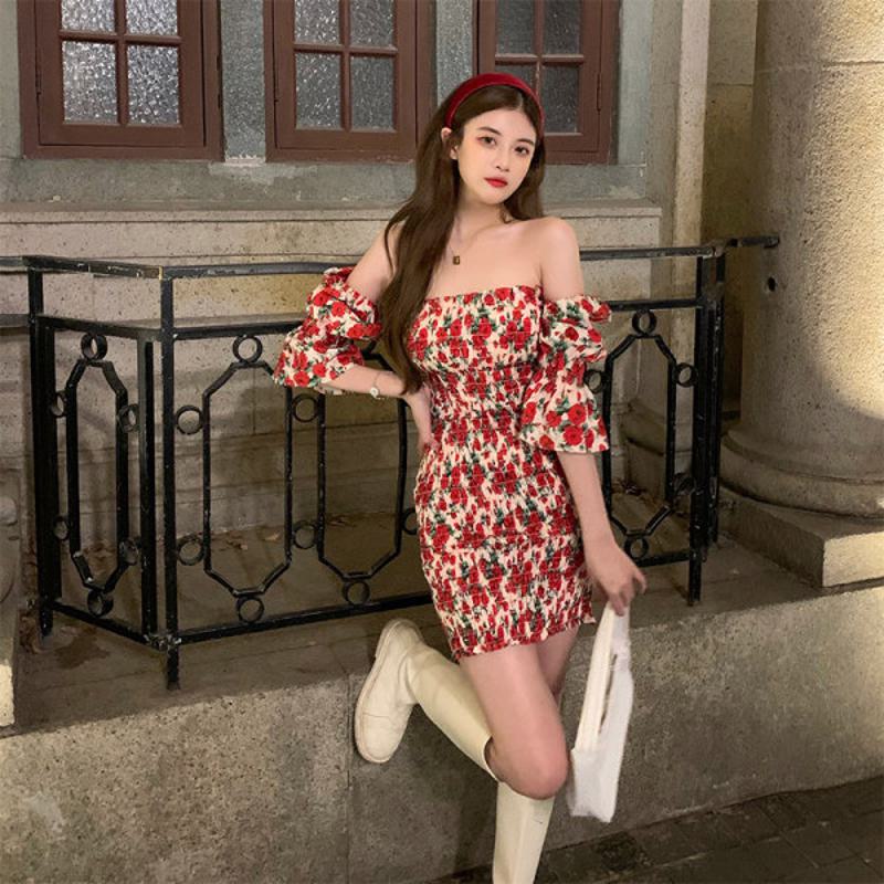 Robe Moulante Sexy à Imprimé Floral, Style Français et Amincissant