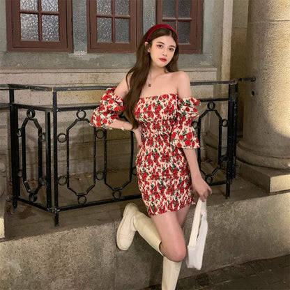 Robe Moulante Sexy à Imprimé Floral, Style Français et Amincissant
