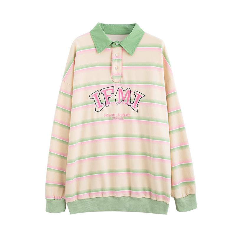 Sweatshirt en coton avec col en V, blocs de couleurs et broderie