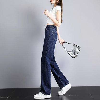 Jeans ajustados de talle alto rectos y versátiles de longitud hasta el suelo