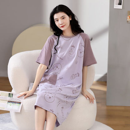 Patchwork Purple Tightly Woven Pure Cotton Bunny Lounge Dress