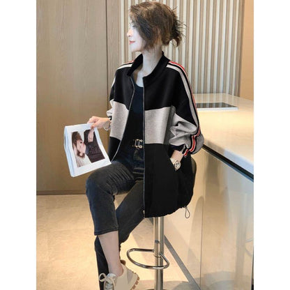 Chic Patchwork Casual Color Blocking Loose Fit Fleece Jacket