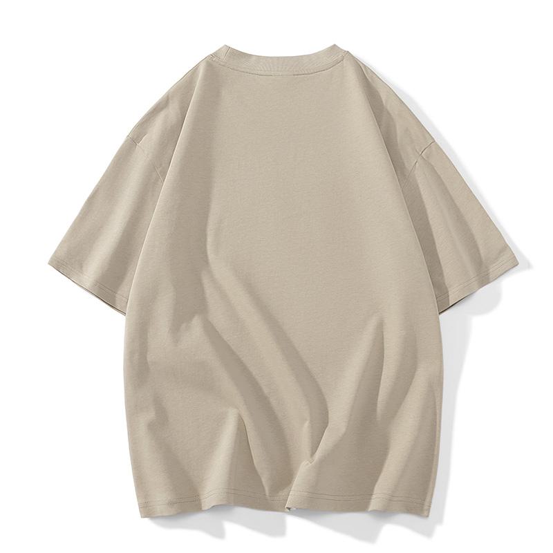 Camiseta de manga corta holgada de algodón puro con cuello redondo y hombros caídos, cómoda y suelta.