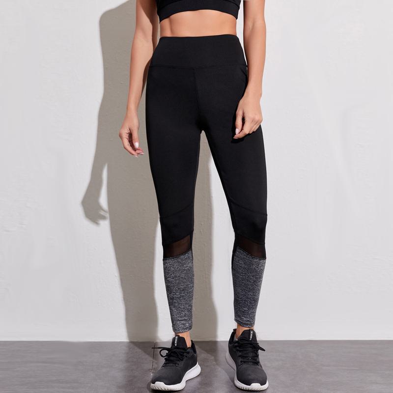 High-Waisted Yoga Tight-Fitting Sports Patchwork Mesh Sports Leggings