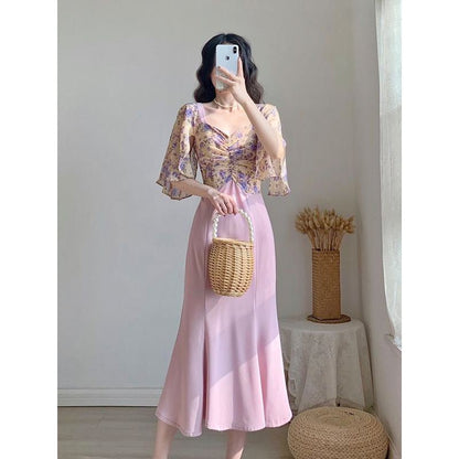 Slimming Gentle Fish Tail Retro French Style Niche Cinched Waist Dress