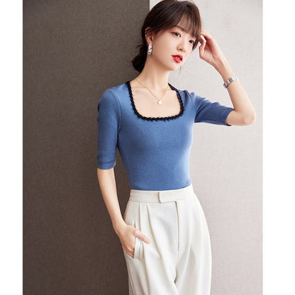 Classic Square Collar Knitted Chic Blouse