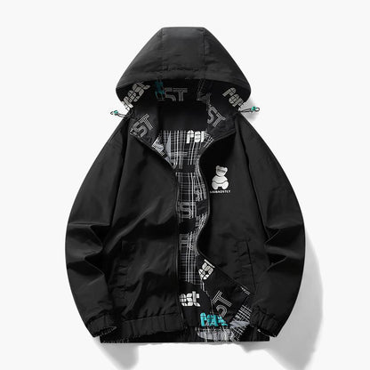 Chic Floral Pattern Zip-Up Reversible Raincoat Hooded Jacket
