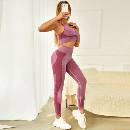Seamless Yoga Suit Sports Color Block Running Hollowed-Out Sports Set