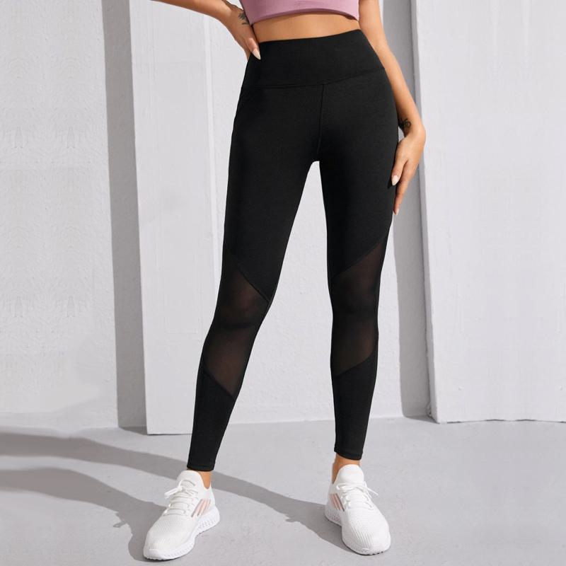 Yoga Tight-Fitting Elasticity Sports Fitness Cropped Patchwork Mesh Sports Leggings