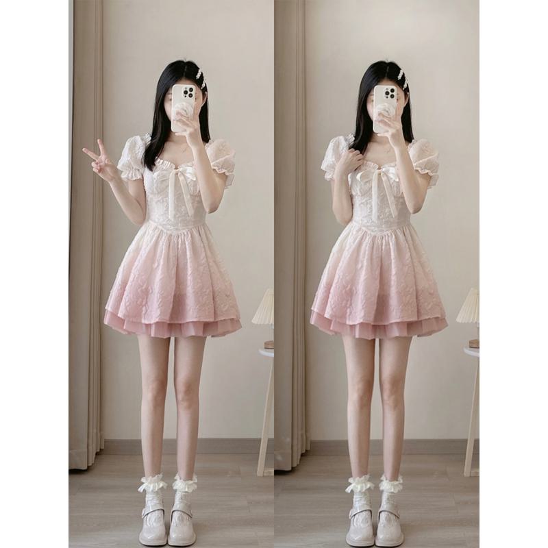 French Style Fairy Cinched Waist Fluffy Petite Dress