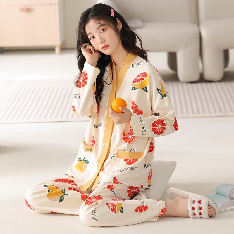 Tightly Woven Pure Cotton Letter Button Front Pocket Pomelo Pj Set