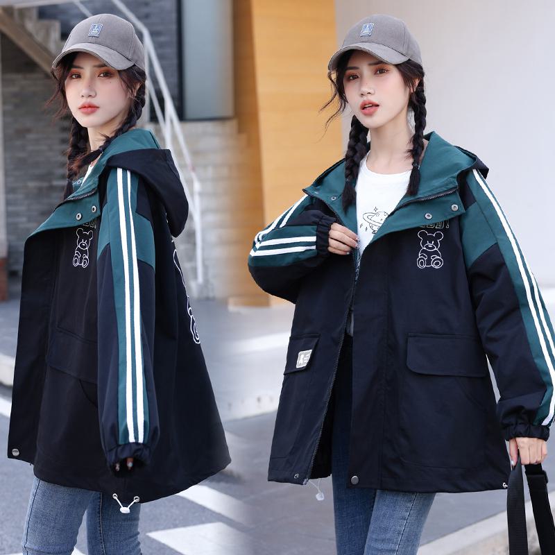 Patchwork Casual Raincoat Hooded Jacket