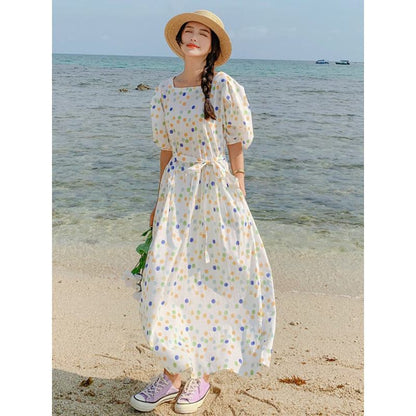 Polka Dot Chic Vacation Niche French Style Anti-Aging Dress
