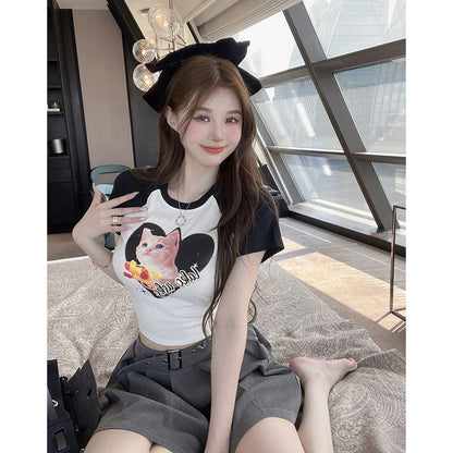 Camiseta de manga corta de lycra con estampado de gatito Petite Patchwork