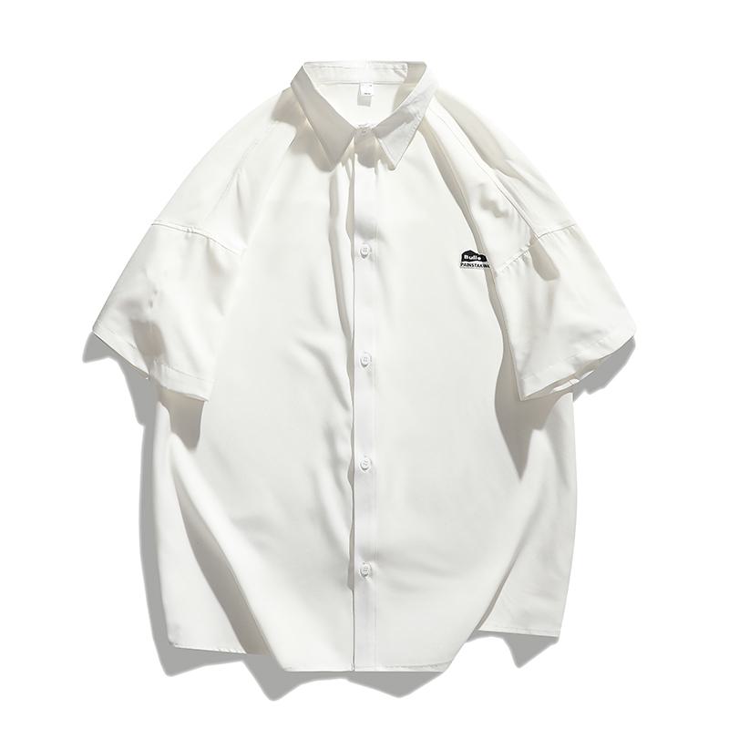 قميص بأكمام قصيرة من الحرير الجليدي المطاطي، بسيط ومتعدد الاستخدامات وبأسلوب الشارع العالي