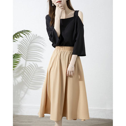 Chic Khaki A-Line Versatile Ruffle Hem Skirt