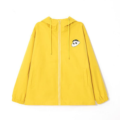 Loose Fit Printed Casual Raincoat Hooded Jacket