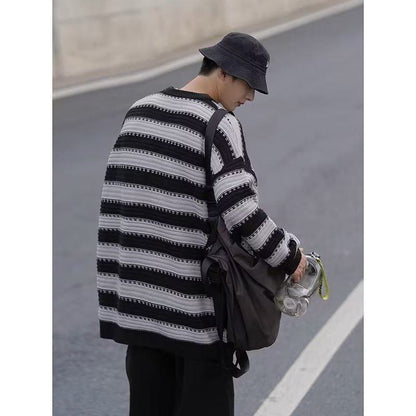 Stripe Knitted Round Neck Loose-Fit Lazy Sweater