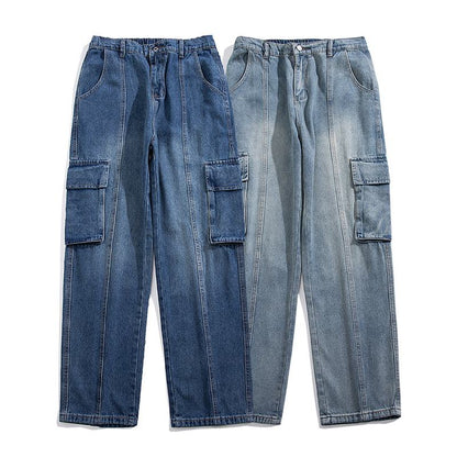 Locker sitzende Retro-Jeans für die Arbeit mit Taschen