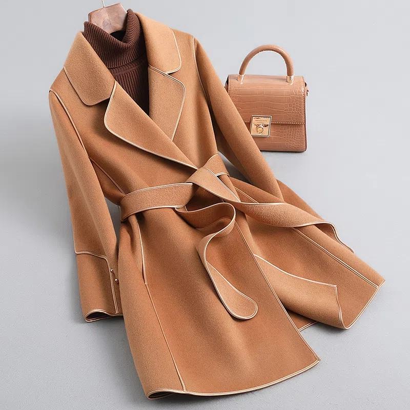 Mid-Length Loose Fit Thickened Wool Wrap Coat