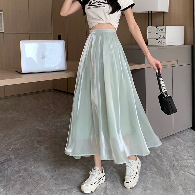 High-Waisted Solid Color Pleated Fairy Skirt Full Skirt Versatile Midi Double Layer A-Line Skirt