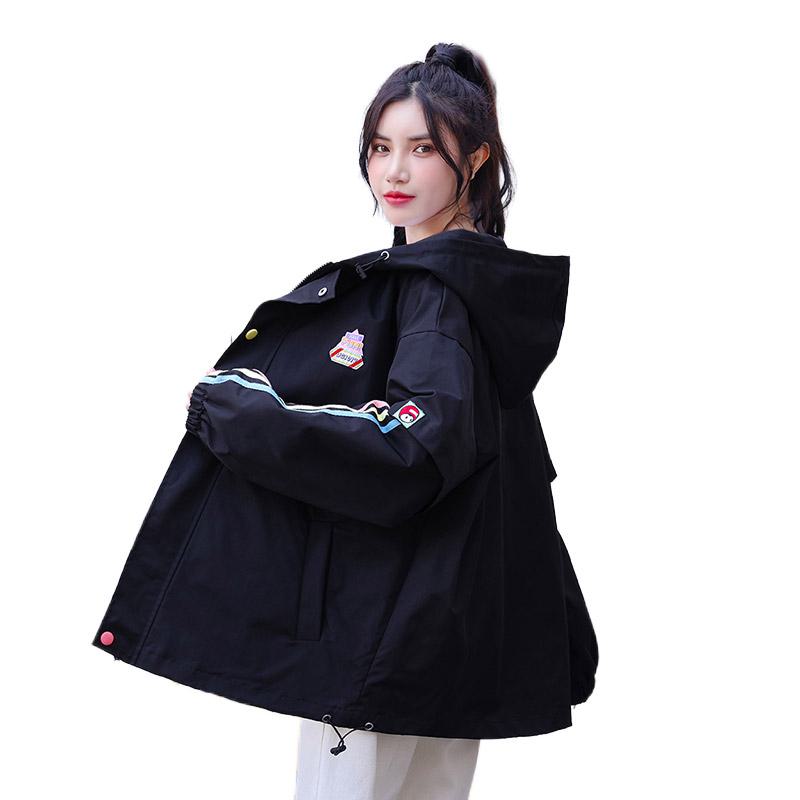 Workwear Style Casual Plus Loose Fit Raincoat Hooded Jacket