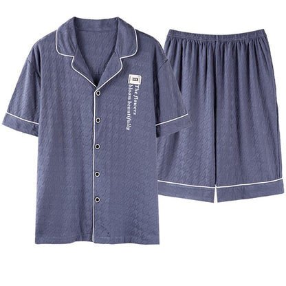 Conjunto de pijama de lycra con cuello, botones y estampado Jacquard de letras