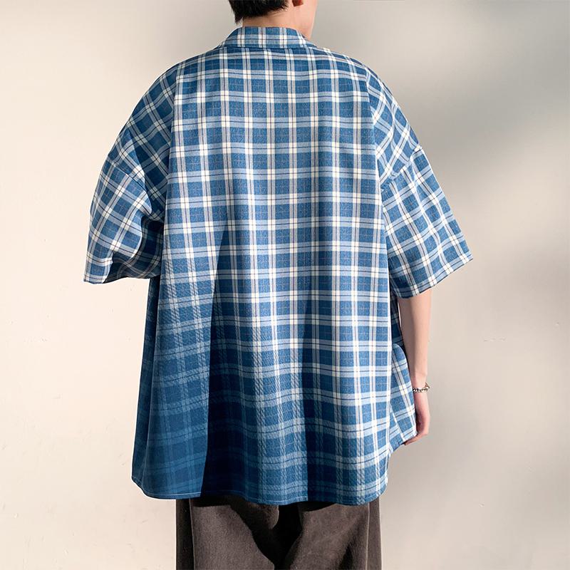 Gradient Plaid Trendy Short Sleeve Shirt