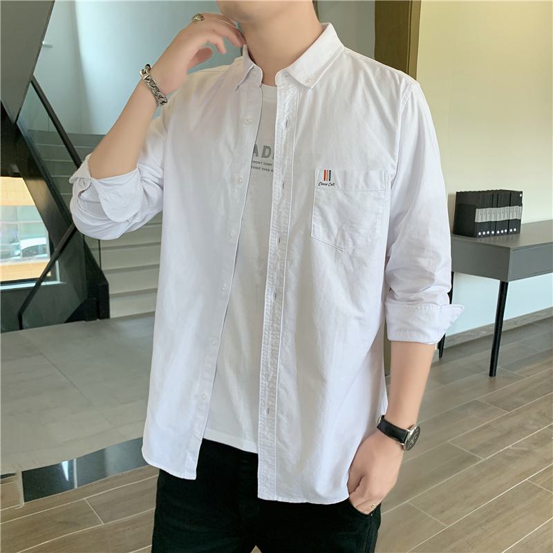 Camisa de manga larga entallada y elegante de algodón puro
