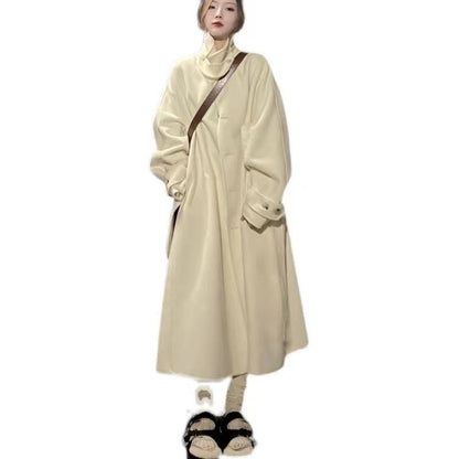 Thickened Wool Knee-Length Loose Fit Wrap Coat
