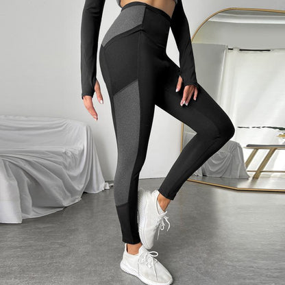 High-Waisted Quick-Drying Yoga Tight-Fitting Sports Fitness Pocket Running Patchwork Sports Leggings