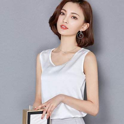 Silky Worn Outside White French Style Satin Finish Tank Top