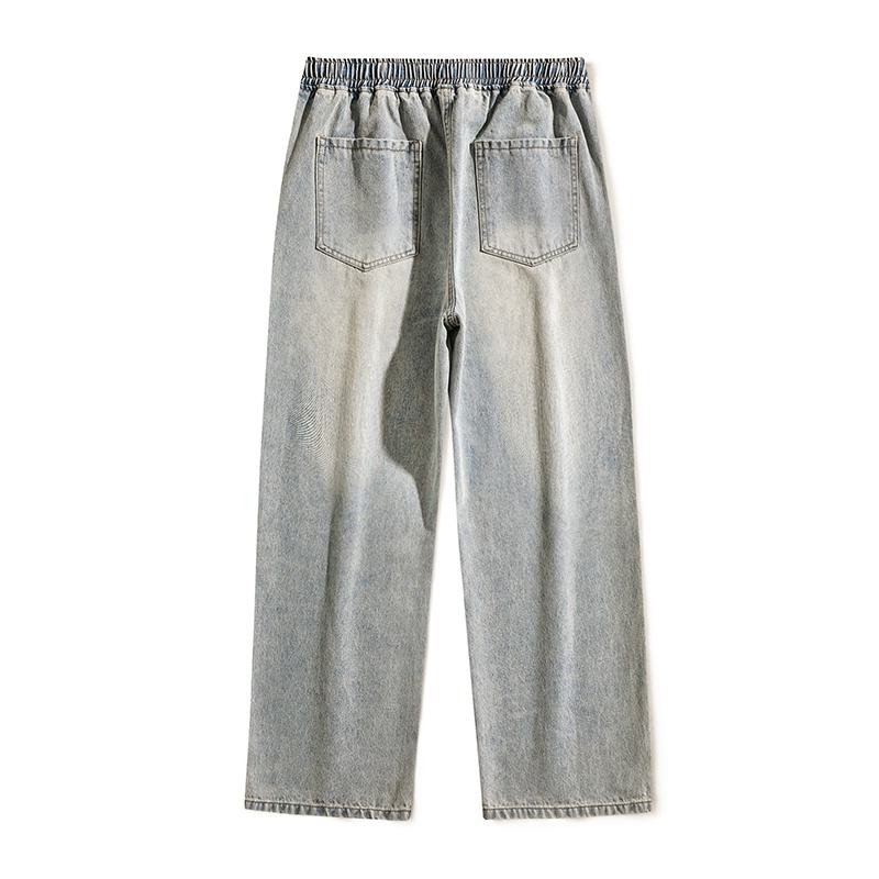 Jeans rectos de ajuste holgado con cintura elástica a la moda