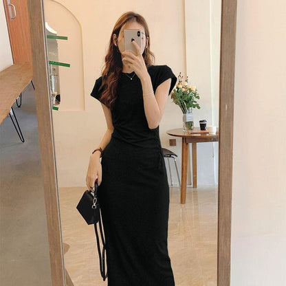 Niche Long Style Design French Style Slimming Cinched Waist Dress