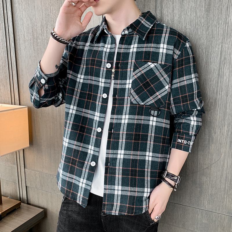 Patched Pocket Plaid Button Long Sleeve Shirt