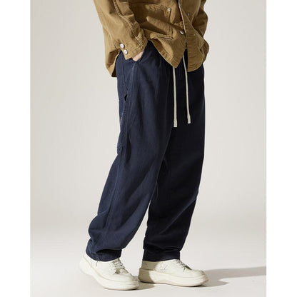 Label Detail Wide-Leg Drawstring Waist Loose-Fit Cargo Pants