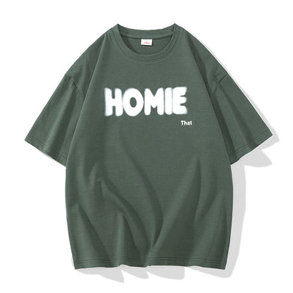 Camiseta de manga corta de algodón puro con estampado de letras y ajuste holgado de moda