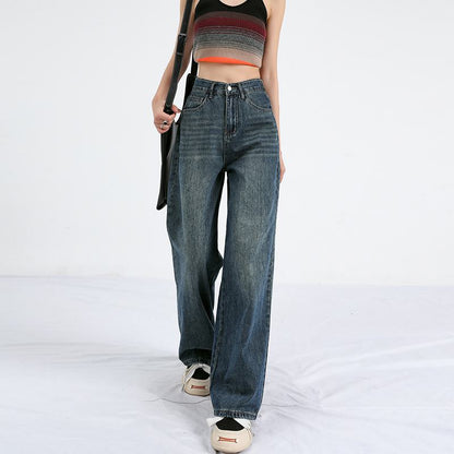 High-Waisted Retro Simplicity Lengthened Slimming Straight Leg Jeans