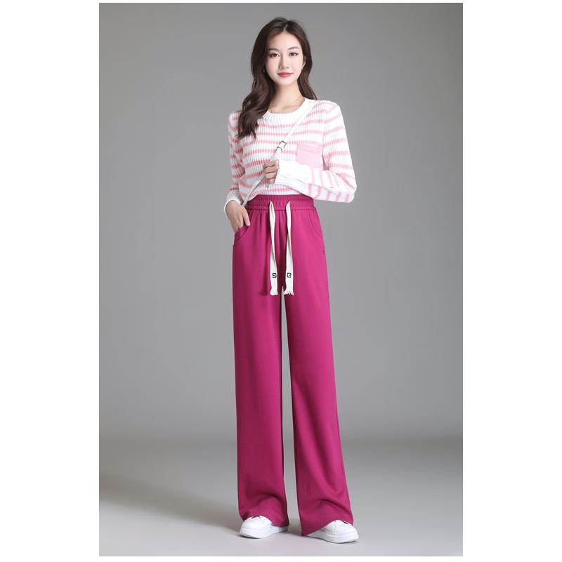Straight High-Waisted Casual Loose Fit Sports Slimming Wide-Leg Pants