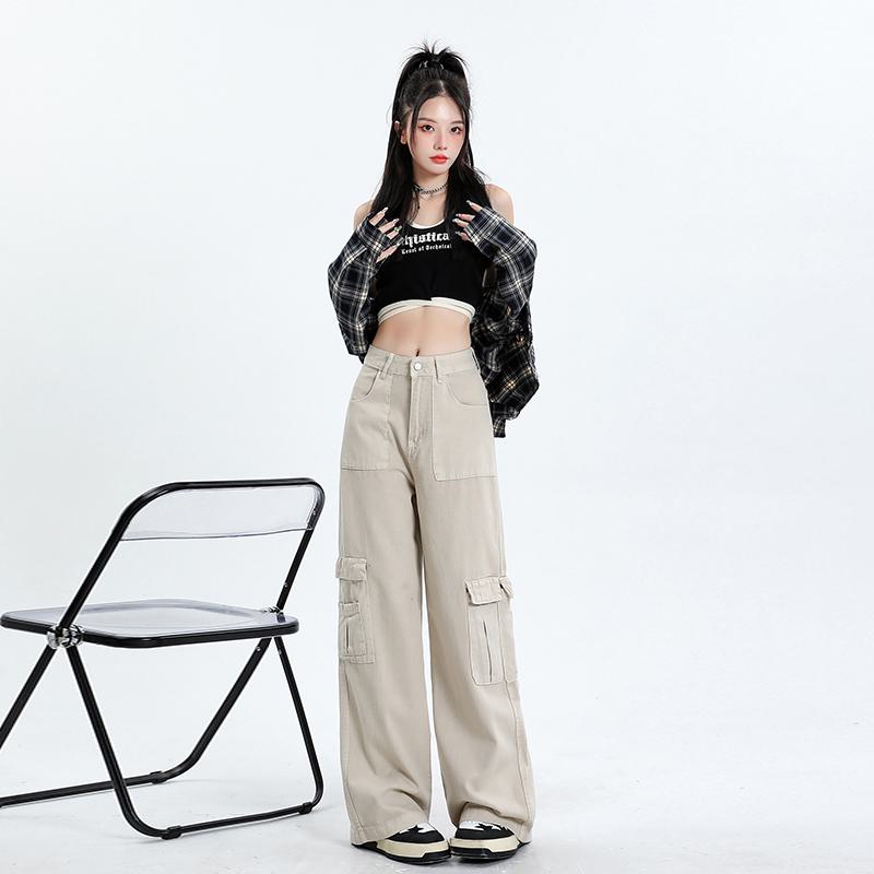 High-Waisted Slimming Draping Loose Fit Straight Leg Cargo Pants
