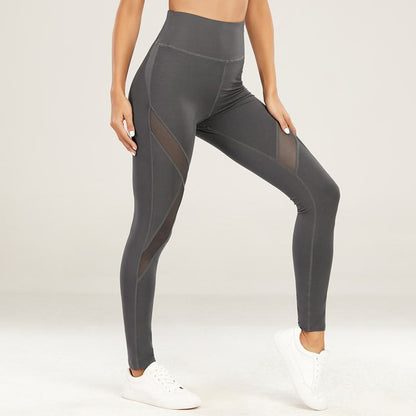 Hoch taillierte, eng anliegende Yoga-Leggings aus elastischem Wildleder mit Sporttasche, Patchwork-Mesh und hoher Elastizität