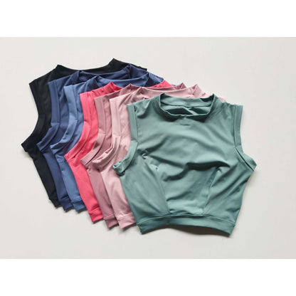 Camiseta deportiva sin mangas de colores múltiples para yoga al aire libre y deportes casuales ultra corta.