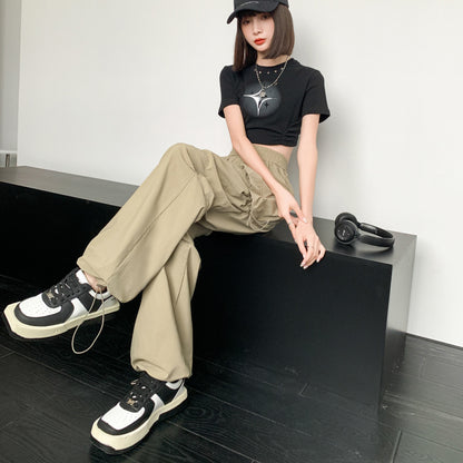 Quick-Drying Solid Color Thin High-Waisted Street Style Versatile Cargo Pants