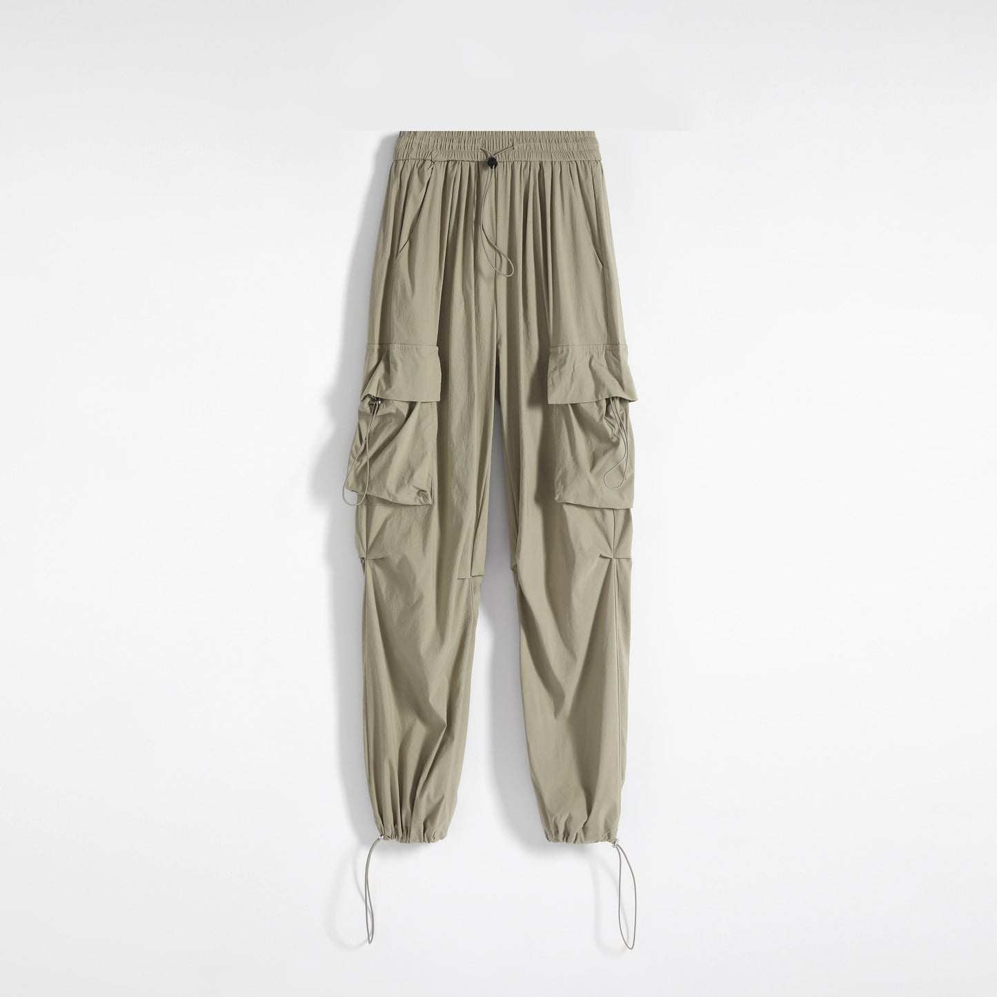 Pantalones de carga versátiles de cintura alta, delgados, sólidos y de secado rápido.