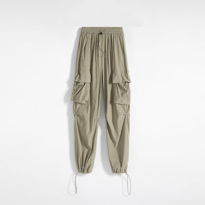 Pantalones de carga versátiles de cintura alta, delgados, sólidos y de secado rápido.