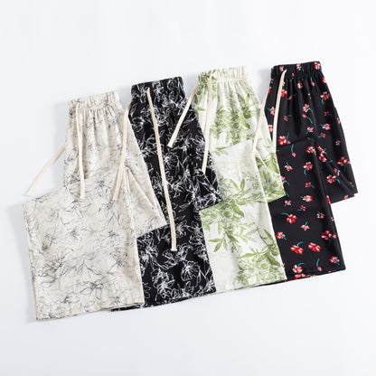 Printed High-Waisted Straight Leg Casual Slimming Look Silky Pants