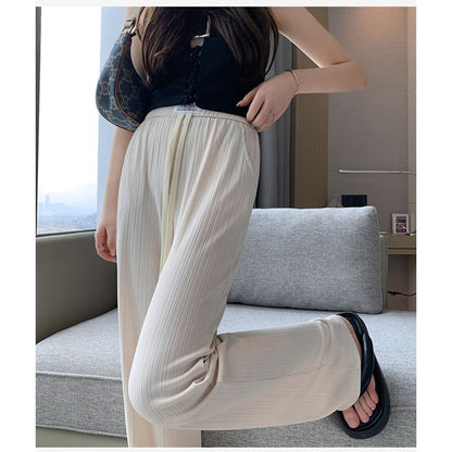 Floor-Length Casual Straight Plus Silky Draping High-Waisted Pants