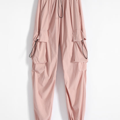 Quick-Drying Solid Color Thin High-Waisted Street Style Versatile Cargo Pants